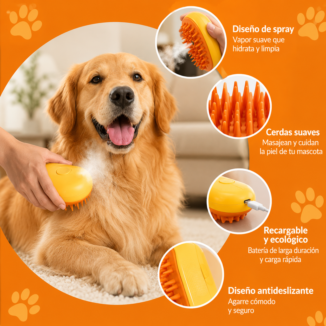 Cepillo para mascotas con vaporizador