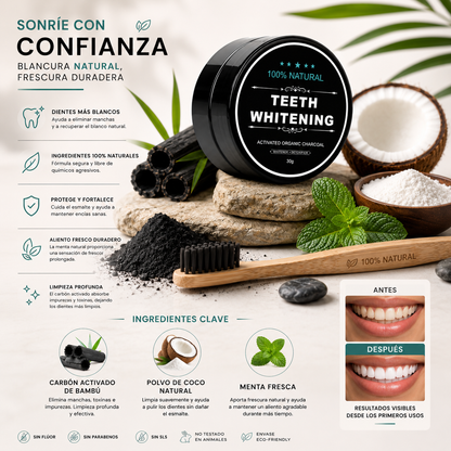 Kit Natural Blanqueador Dental · Carbón Activo 30g + Cepillo de Bambú